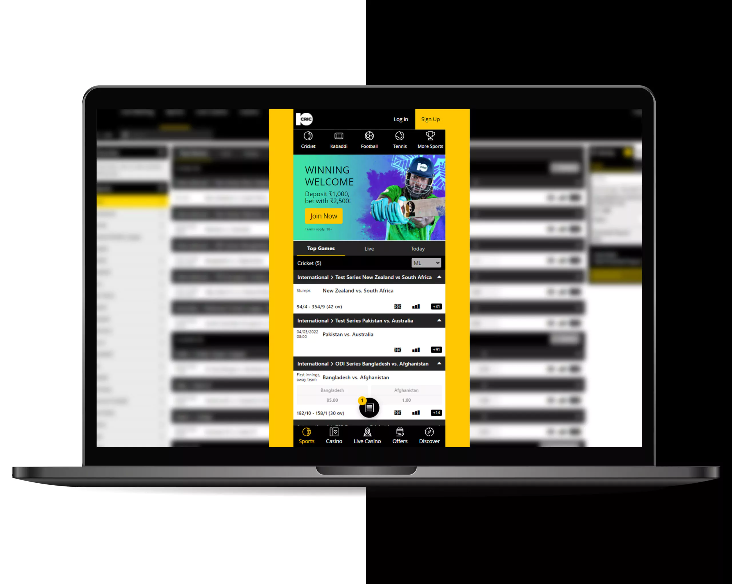 The mobile version of the 10Cric website replicates the functions of the desktop version.