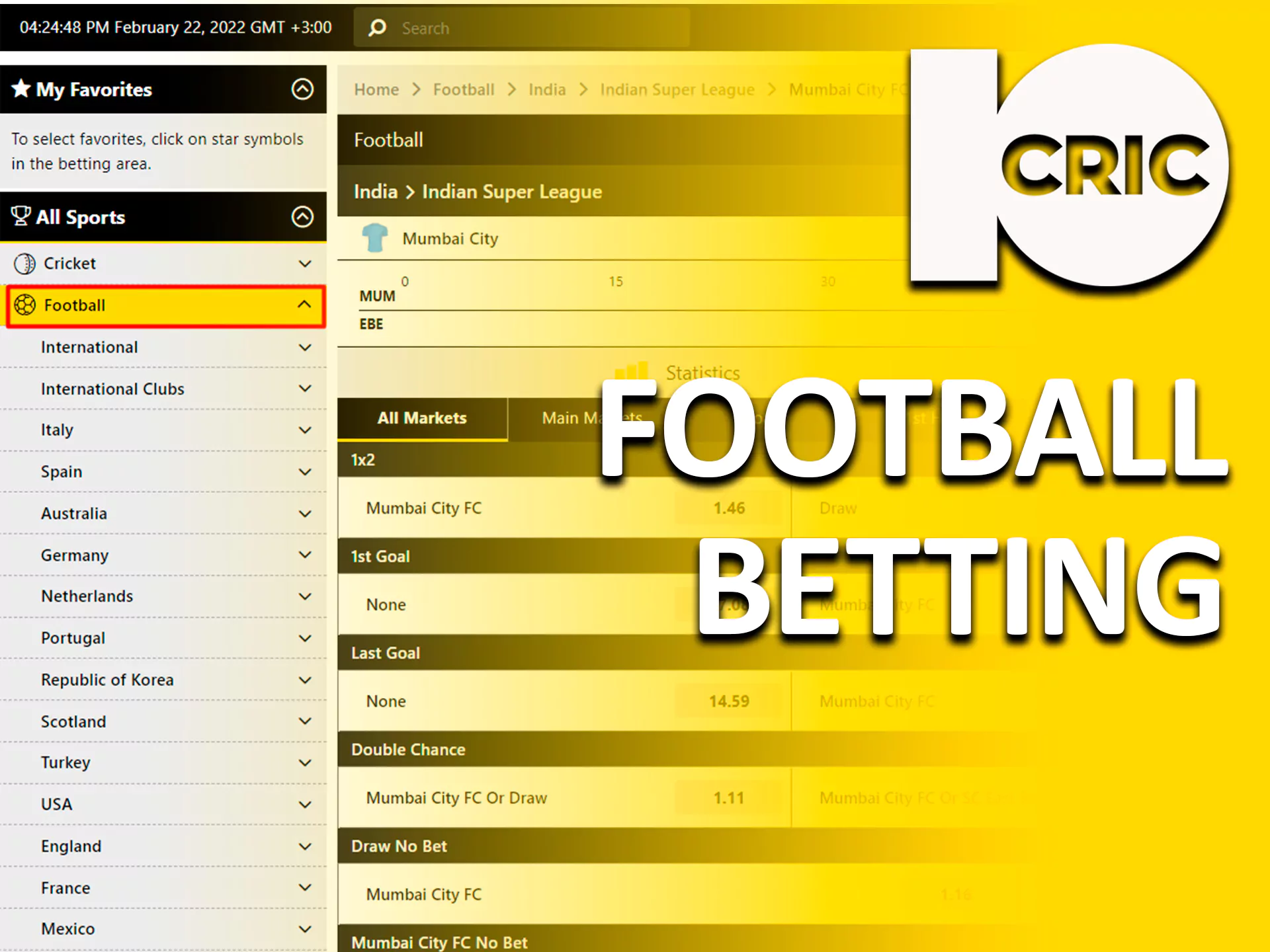 There are many odds on football at 10cric.